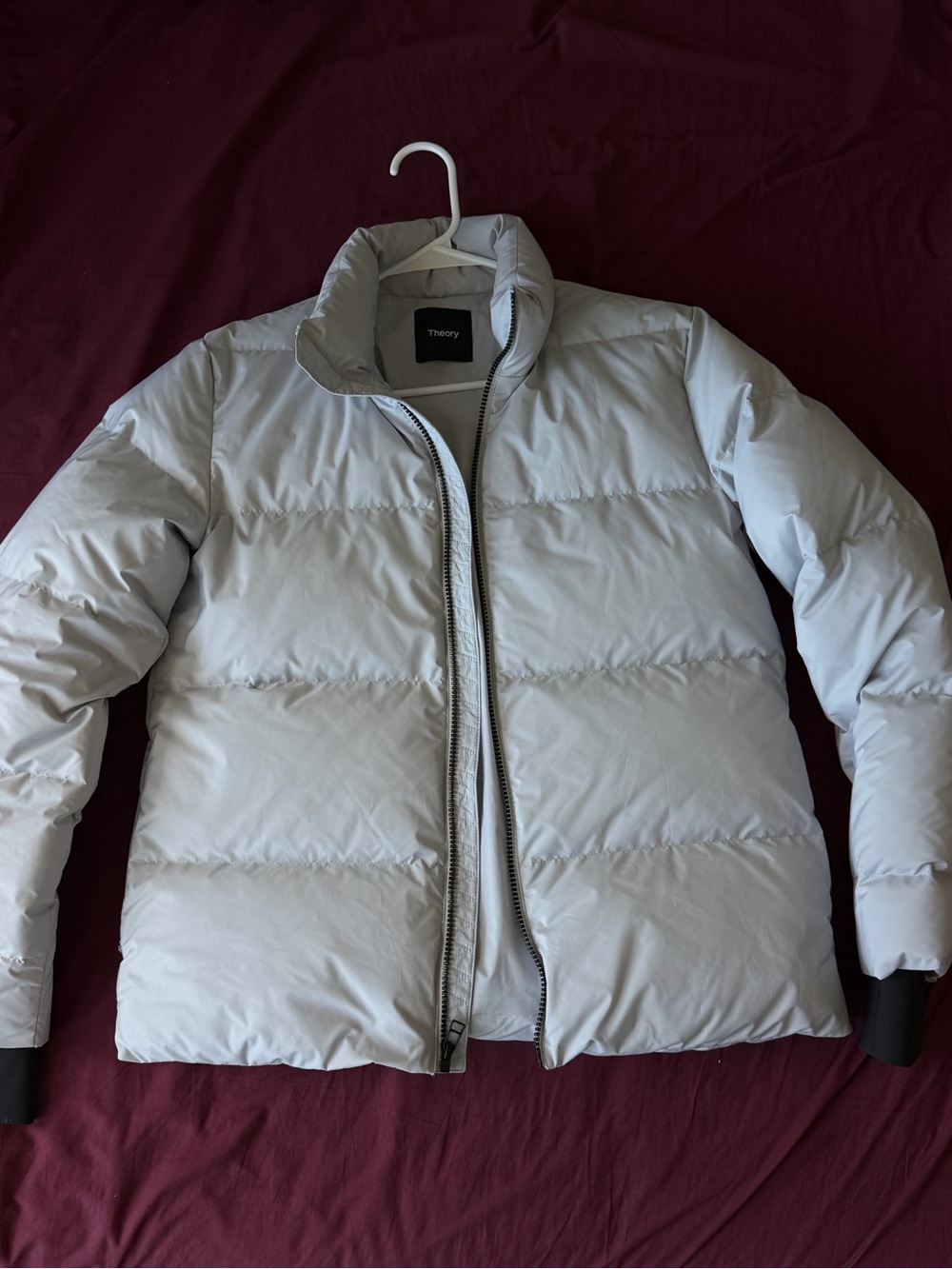 Theory Silver-Gray Quilted Puffer Jacket